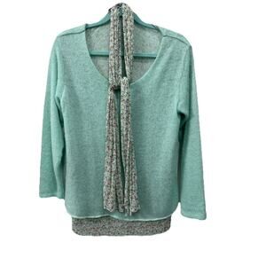 Made In Italy Mohair Blend Sweater Medium Mint Green w/ Floral Scarf Soft Cozy